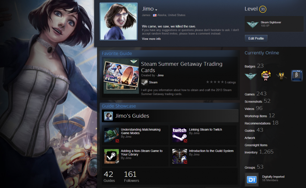 пример круто оформленного профиля стим